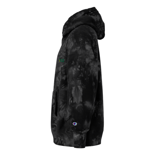 Trendy Champion tie-dye hoodie by Teraglide. Unique dye pattern, soft fleece, and durable with anti-shrink cross-grain cut.