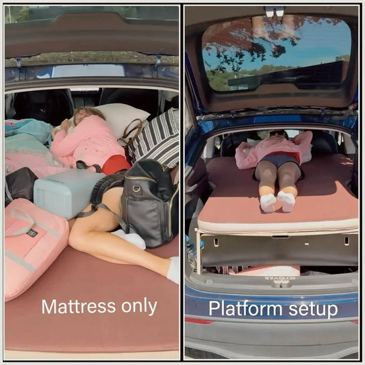 Sleep comfortably in your car with our Teraglide Camping Platform Bed—perfect for ventilation, organization, and blocking light and noise on your adventures.