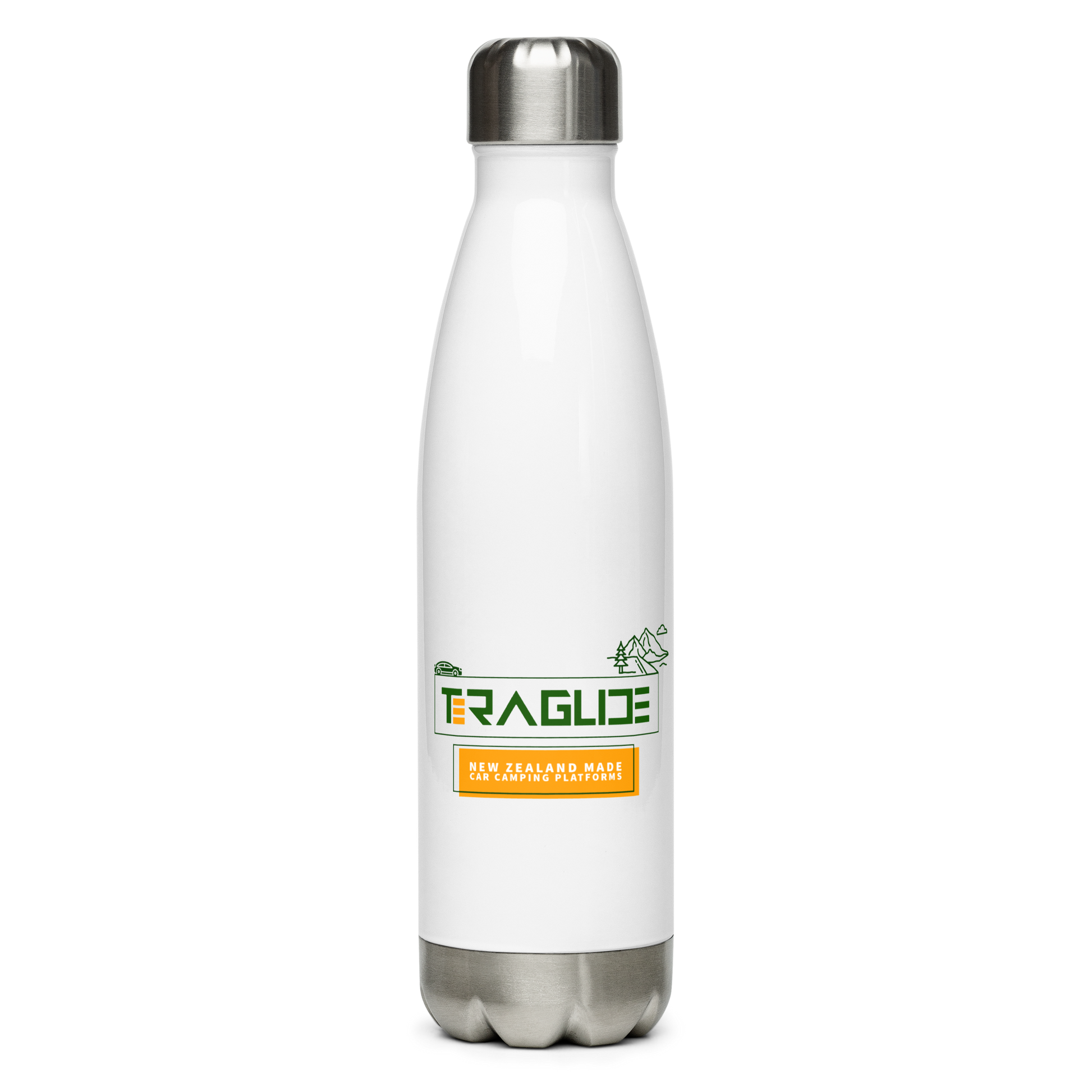 17 oz double-walled stainless steel water bottle. Keeps drinks hot or cold for 6 hours. Leak-proof and odour-free for daily adventures.