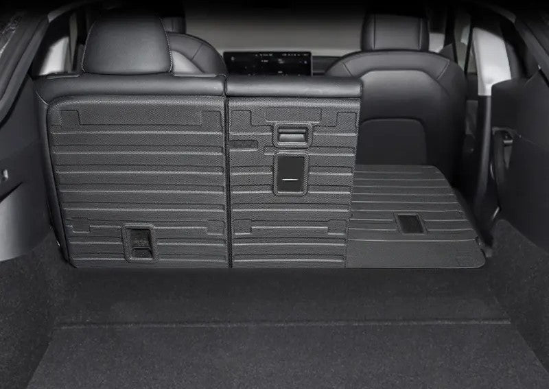 Rear seat back protector for Tesla Model Y. Shields seats from damage and mess, keeping your car interior looking new and tidy.