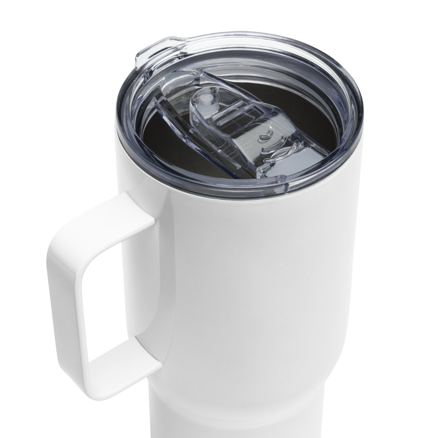 Sleek Teraglide travel mug, 25 oz. With a spill-proof lid and comfortable handle, enjoy your beverage on the go without spills.