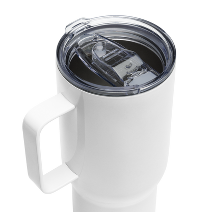 Sleek Teraglide travel mug, 25 oz. With a spill-proof lid and comfortable handle, enjoy your beverage on the go without spills.