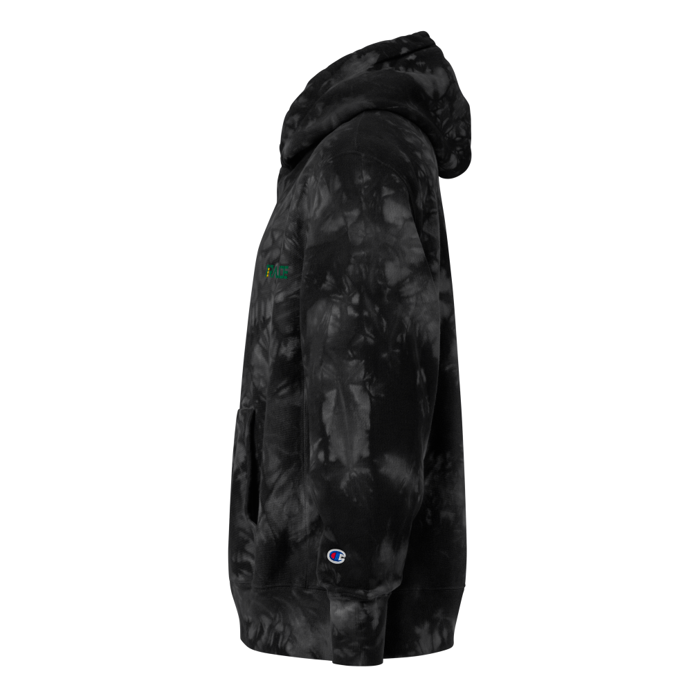 Trendy Champion tie-dye hoodie by Teraglide. Unique dye pattern, soft fleece, and durable with anti-shrink cross-grain cut.