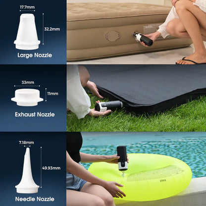 Compact electric air pump — 450 L min airflow, 3 nozzles, 3-level light, long-life battery