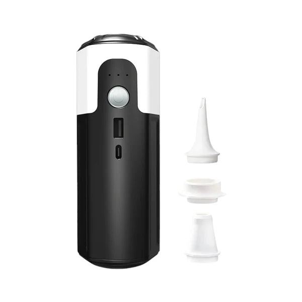 Portable air pump — 17 kPa / 450 L min flow inflates boats or air beds fast; 12 V battery, LED light