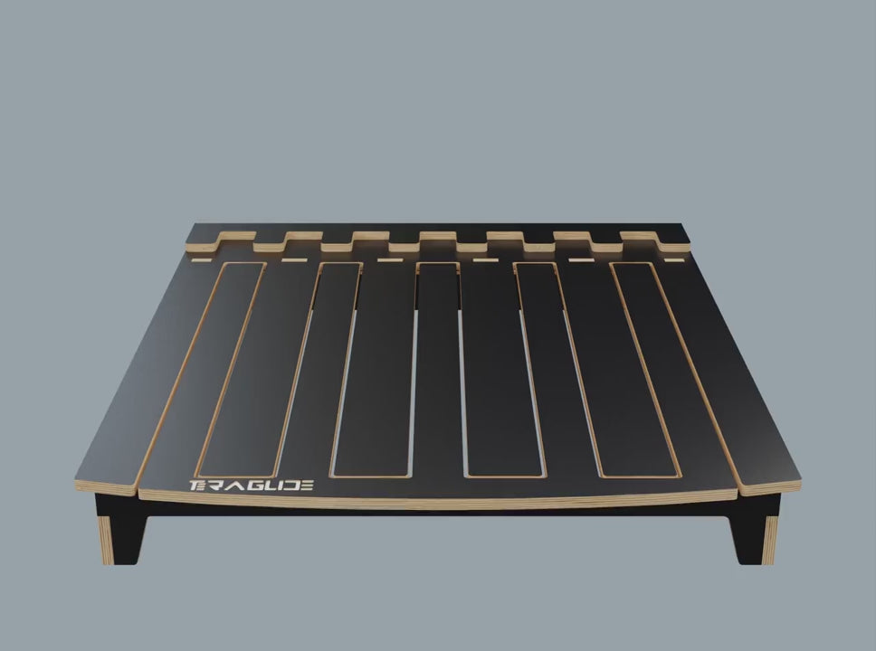 Teraglide CORE low-profile camping platform in a Tesla Model Y, flat bed for sleeping with extra headroom and storage underneath