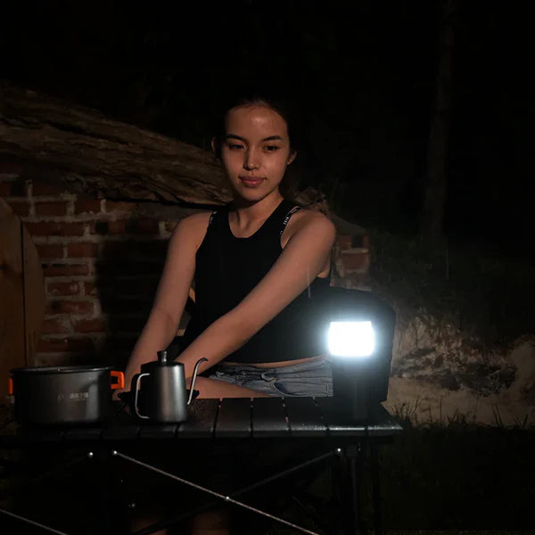 Rechargeable 12 V air pump — dual-level inflator with bright LED light for outdoor use