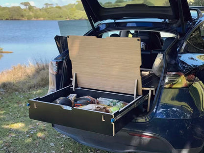 Teraglide PRO car kit drawer open with camping gear inside