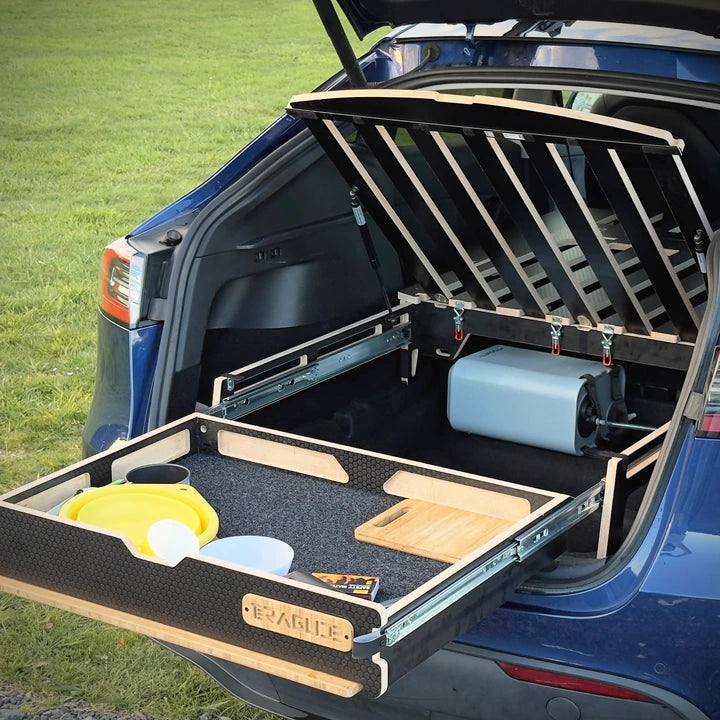 Teraglide PRO drawer pulled out on runners with gear stored under the raised deck